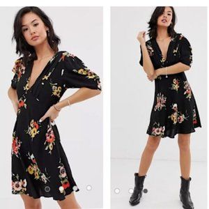 Free People Neon Garden Black Floral Mini Dress